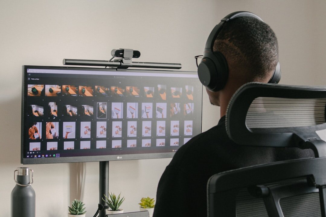 video editor working at desk