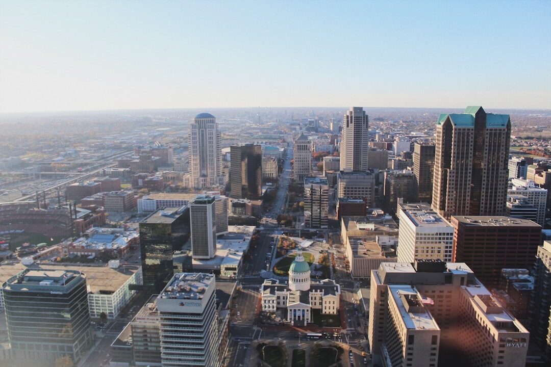 drone over city skyline